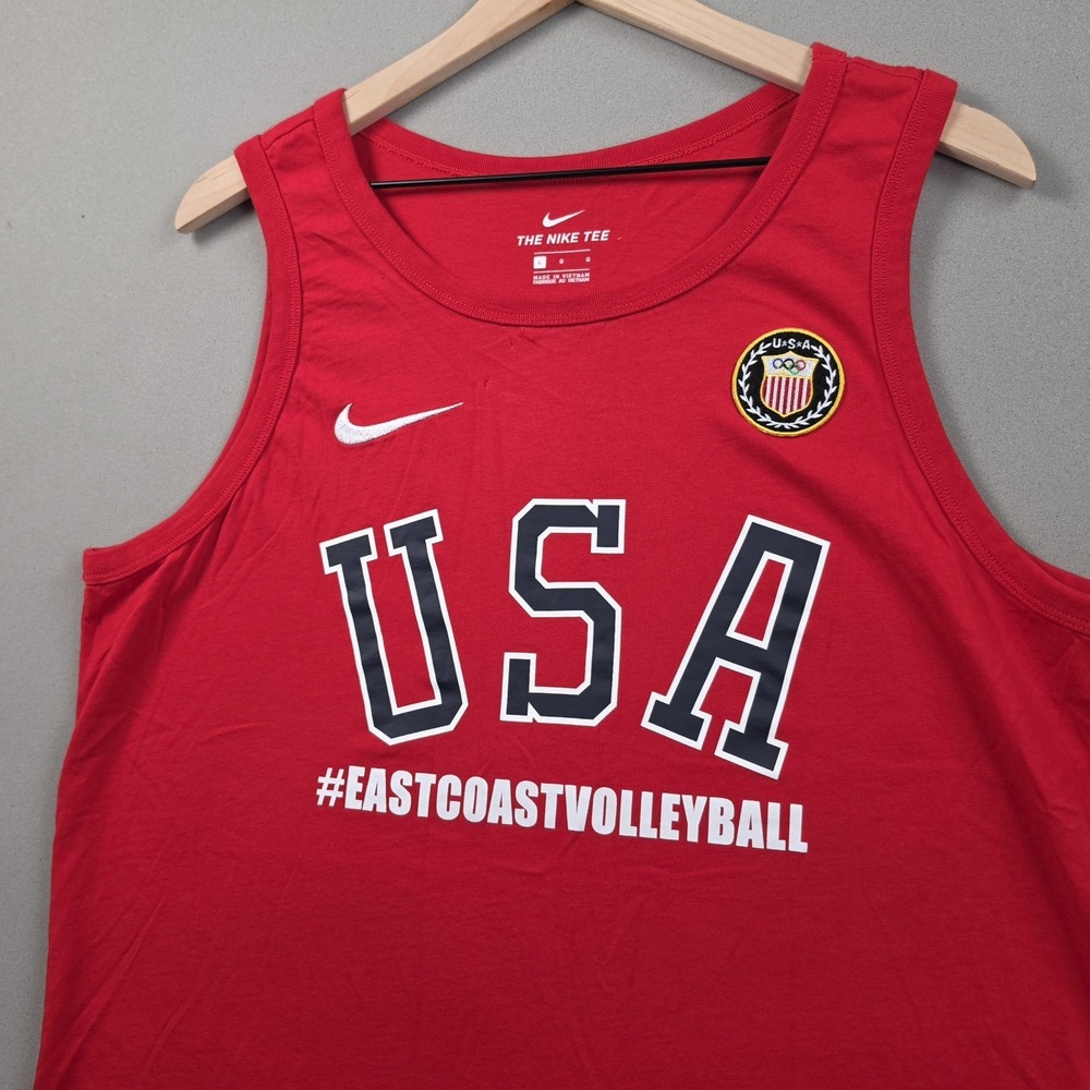 Nike Team USA Olympic Volleyball Men's Large Red Tank Top Embroidered Patch Tee
